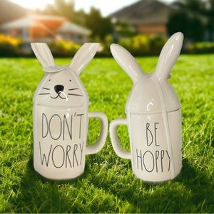 Rae Dunn DONT WORRY BE HOPPY Mug with Topper!